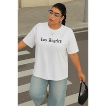 Benroma Büyük Beden Los Angeles Baskili Unisex Tişört Beyaz
