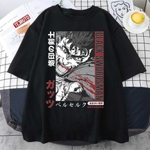 Noıssey Kırmızı Etiket Gala Black Swordsman Berserker Anime Bloody Artwork Unisex T-shirt 14501 Siyah