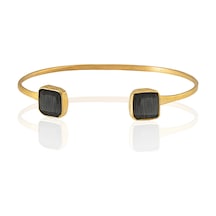 Kadir Jewellery 22 Ayar Altın Kaplama El İşçiliği Zirkon Taşlı Kadın Charm Bileklik Siyah