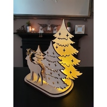 Ahşap Yılbaşı Ağacı Geyik Dekor Masaüstü Hediyelik- Işıklı - Ledli Işıklı