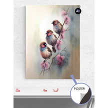 Pembe Kuşlar Hayvan Poster - Afiş - Dekoratif Duvar Posteri