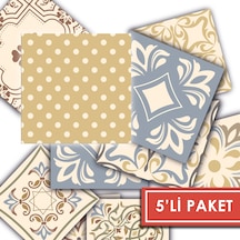 Kendinden Yapışkanlı Retro Sarı Desenli Pvc Karo 15x15 Cm 5 Li Paket