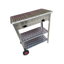 Paslanmaz Kömürlü Mangal 40 X 70 Çift Sehpalı Tekerlekli