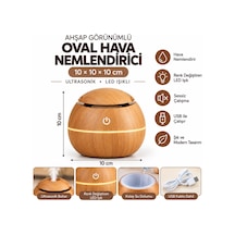 Ahşap Görünümlü Ultrasonik Hava Nemlendirici Aroma Difüzör Led Işıklı Usb Oval Açık Kahve