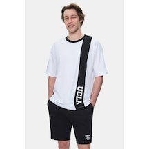 Ucla Keıth Beyaz Bisiklet Yaka Baskılı Oversize Erkek Tshirt Beyaz