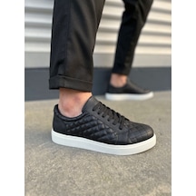 Aymood Jy166 Prestige Bağcıklı Cilt Kapitone Desenli Erkek Günlük Sneaker Ayakkabı Cbt - Siyah