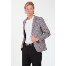 Sposo 5138 Dar Kalıp Kare Desenli Bordo Erkek Blazer Ceket Bordo