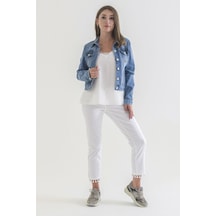 Power Streç Yıpratmalı Bleach Washing Denim Ceket 0922 Mavi
