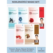 Dermal Nemlendirici Deniz Yosunu Aqua Gül Çilek Karite Yağı Özlü Maske Seti 23gr X 5adet