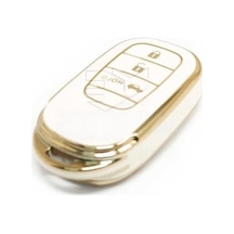 Autohan Keys Lüx Honda Fe1 Nano Anahtar Kılıfı, 3 Butonlu, Beyaz Gold Altın Renk, Premium Kalite