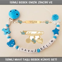 Sahi Aksesuar İsimli Bebek Emzik Zinciri Ve İsimli Bebek Künye Seti Bezyı751 Beyaz - Mavi