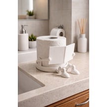 Buççin Online Mağaza Eğlenceli Kitap Okuyan Tuvalet Kağıdı Tutucu Dekoratif Banyo Aksesuarı, Wc Kağıtlık Plastik Beyaz Çok Renkli