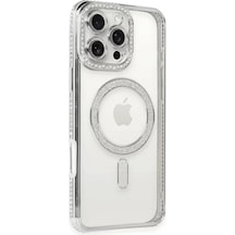 Newface Apple İphone 16 Pro Kılıf Joke Simli Magneticsafe Kılıf - Gümüş