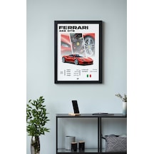 Ferrari 488 Gtb Ahşap Çerçeveli Poster Tablo Twin-turbo V8 Supercar