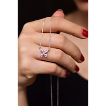 Papatya Silver 925 Ayar Gümüş Rodyum Kaplama Pembe Zirkon Taşlı Plumeria Kolye