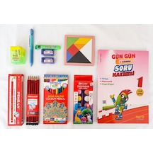 1. Sınıf Okul Hazırlık Seti - Bilgin Çocuk Tüm Dersler Soru Kitabı 318 Soru + Pensan 12 Renk Boya & Kırtasiye Seti + Tangram