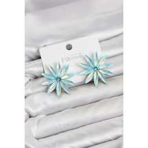 Buz Mavisi Kristal Taşlı Lotus Model Kadın Küpe