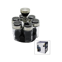 6 Parça Yuvarlak Cam - Krom Kaplı Kapak Tuzluk - Baharatlık Döne Çok Renkli