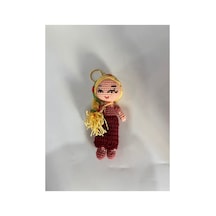 El Örgüsü Uzun Saçlı Prenses Amigurumi Anahtarlık Dantel Etekli Handmade Tığ İşi Bebek, Çanta Süsü Kahverengi Kahverengi