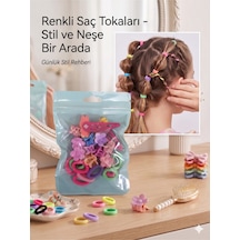 Kilitli Ambalajlı Çoklu Karma Kız Çocuk Saç Tokası Seti Mini Lastik, Mandal Ve Çıtçıt Toka - 5 Farklı Seçenek E
