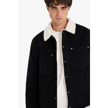 Defacto Slim Fit Dar Kesim Gömlek Yaka Peluş Astar Çıtçıtlı Pamuklu İç Cepli Mont E9244ax25wnbk27 Siyah