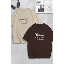 Unisex Kadın Erkek Kavga Ve Sevda Baskılı Sevgili Çift Kombini Tasarım Oversize Tshirt 2'li Kahvebej Mck0224 Çok Renkli