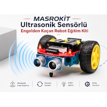 Masrokit U2l-7718 Ultrasonik Sensörlü Engelden Kaçan Robot Eğitim Kiti Metal Dişli Mavi Motorlu