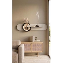 Antoryum Dekoratif Duvar Rafı Led Işıklı Ahşap İskandinav Tarzı Büyük Boy Modern Salon Duvar Rafı Çiçeklik 38x135 Cm Paris Grisi - Ahşap Ceviz