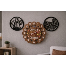 Duvar Saati 40 Cm Çiçekler 30 Cm Kişiye Özel No 1012 Çok Renkli