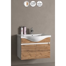 Yıldız 80 Cm Beyaz-atlantik Çam Mdf Seramik Lavabolu Asma Banyo Alt Dolabı Beyaz - Atlantik Çam