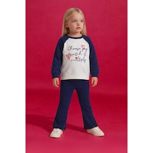 Defacto Kız Bebek 2li Takım Baskılı Sweatshirt Tayt G7432a526spnv42 Lacivert-nv42