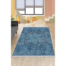 Mavi Vintage Dokuma Pamuk Tabanlı Kaymaz Kilim Klm235n11