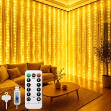 8 Mod Perde Ledi 300 Led 3x3m 10 Sarkıt Led Yılbaşı Oda Dekoru Kumandalı Peri Perde Led Diğer