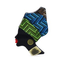 Mavi Blucome Akrilik 2 Renkli Afrika Kız Broş Kadınlar İçin Küpe Giymek Makyaj Modern Bayan Figürü Broş Pins Hediyeler Mavi