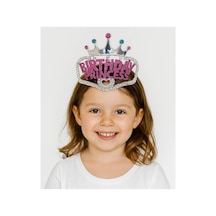 Gümüş Renk Taç Üzeri Pembe Birthday Prenses Yazılı Çocuk Parti Tacı 11x12 Cm Çok Renkli