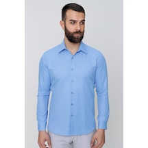 Efor Slim Fit Pamuk Saten Klasik Koyu Mavi Gömlek Gk 624 Mavi