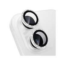 İphone 16/16 Plus İle Uyumlu Elmas Kaplı Taşlı Kamera Lens Koruyucu Alüminyum Alaşım Çerçeveli Telefon Lensi Temperli Cam Koruma Beyaz