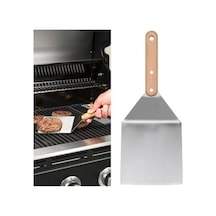 30 Cm Paslanmaz Çelik Izgara Hamburger Spatulası, Ahşap Sap, Barbekü Mangal Spatulası 0