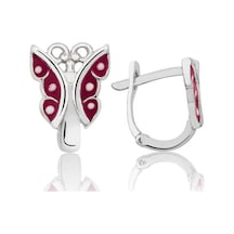 Gümüş Kırmızı Kelebek Çocuk Küpesi