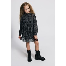 Kids Girl Çiçekli Fırfırlı Tül Mini Siyah Etek Siyah