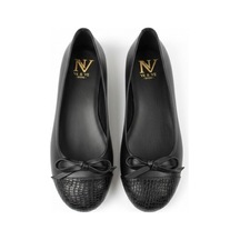 Ne&ve Shoes Siyah Deri Yılan Baski Garnili Biye Detaylı Kadın Babet