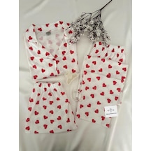 Mh Moony Homewears 3'lü Yumuşacık Pamuklu Kırmızı Kalpli Pijama Takımı Kırmızı