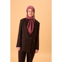 Silk Home Viskon Karışımlı Velora Eşarp Mürdüm-vizon Yeşil Gümüş Pembe Desenli Tok Duruşlu 90x90 Çok Renkli