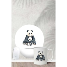 Panda Ailesi Desenli Bilek Destekli Mouse Pad Kupa Seti Mousepad