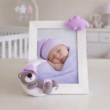 Ayıcık Figürlü Bebek Odası Fotoğraf Çerçevesi El Yapımı Dekoratif Mor