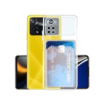 Kvy Xiaomi Poco X4 Kamera Korumalı Kartlıklı Setra Şeffaf Silikon Kılıf