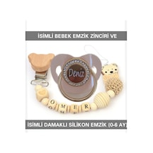 Sahi Aksesuar İsimli Emzik Zinciri Ve İsimli Silikon Emzik 0-6 Ay Bezyı429 Bej - Gri