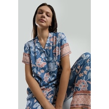 Arnetta Kadın Mavi Gömlek Pijama Mavi