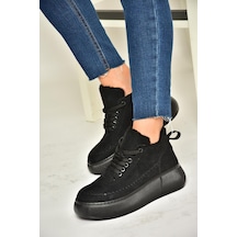 Fox Shoes T811845302 Siyah Süet Kalın Tabanlı Kadın Ayakkabı Siyah-süet Siyah
