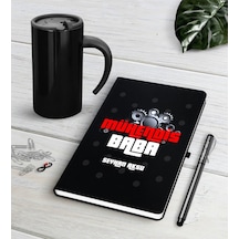 Kişiye Özel Mühendis Baba Siyah Defter Kalem Termos Mug Seti-1 Siyah